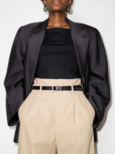 SAINT LAURENT Cassandre Thin Belt In Black