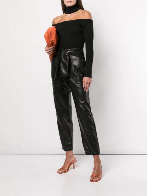 SIMKHAI Womens Black Lila Off-shoulder Stretch-knit Top