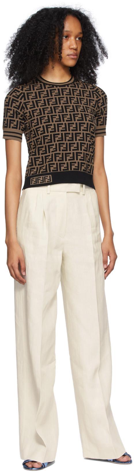 FENDI Women Brown T-shirt With Short Sleeves And All-over Ff Motiv In Cotton Woman In Black