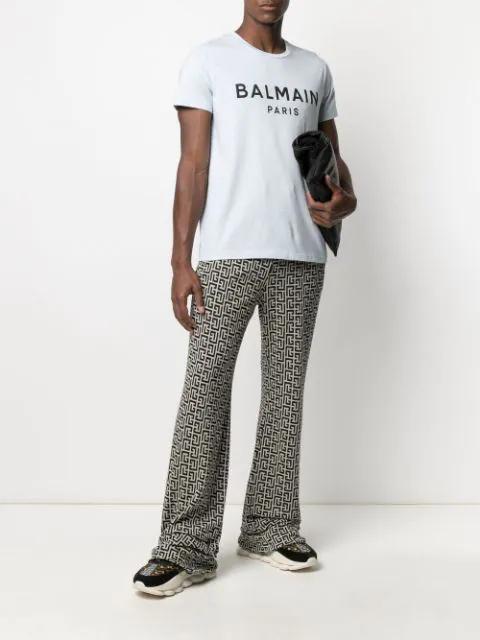 BALMAIN White Crewneck T-shirt With Contrasting Logo Lettering Print In Cotton