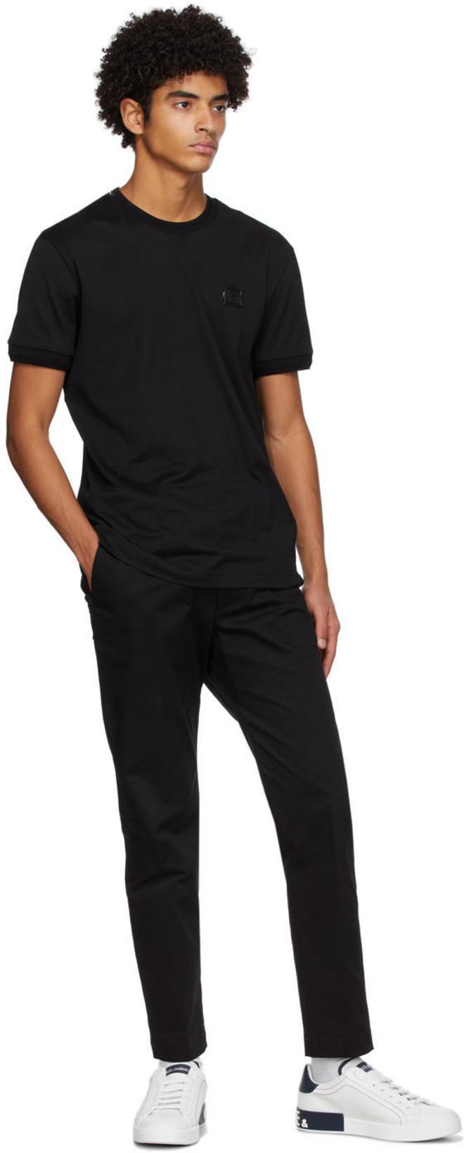 DOLCE & GABBANA Portofino White And Black Low Top Sneakers With Logo Detail In Leather Man