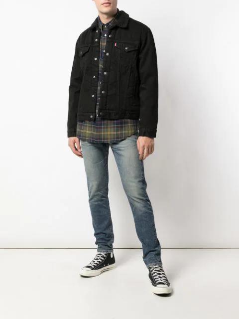 LEVI'S Relaxed Fit Faux Shearling Lined Denim Trucker Jacket In Black