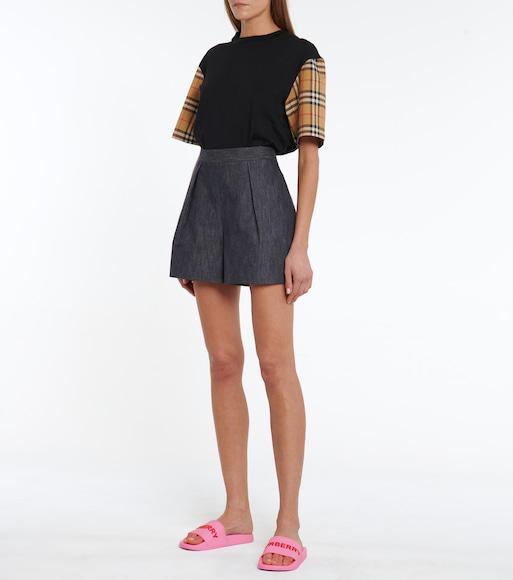 BURBERRY Black T-shirt With Check Pattern Sleeves Women