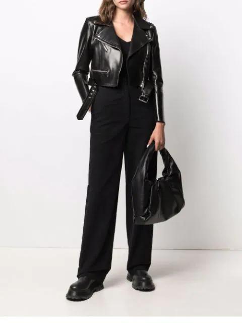ALEXANDER MCQUEEN Cropped Biker Leather Jacket In Black