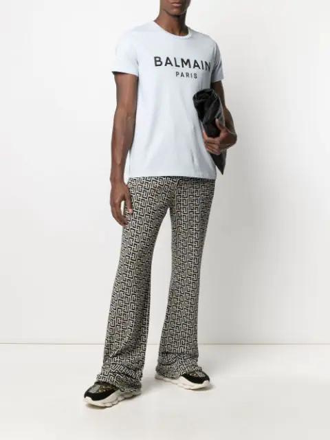 BALMAIN White Crewneck T-shirt With Contrasting Logo Lettering Print In Cotton