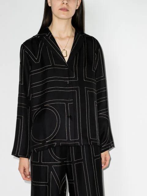TOTÊME Toteme Monogram Silk Twill Pajama Shirt In Black