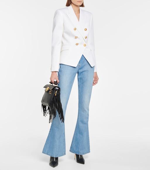 BALMAIN Double-breasted Structured Denim Blazer With Peak Lapel In White