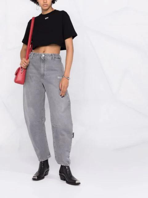 OFF-WHITE Off White Cropped T Shirt With Off Embroidery In Black