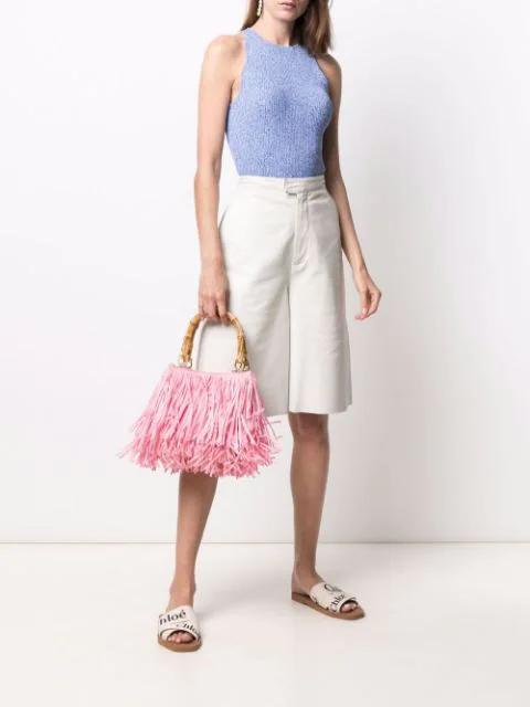 CHLOÉ Woody Flat Logo Ribbon Slide Sandals In White