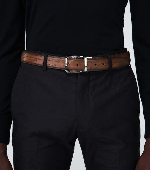 BERLUTI Scritto Reversible Leather Belt In Brown