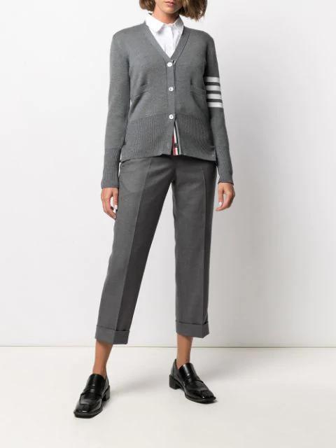 THOM BROWNE 4-bar Wool Melange Cardigan In Grey
