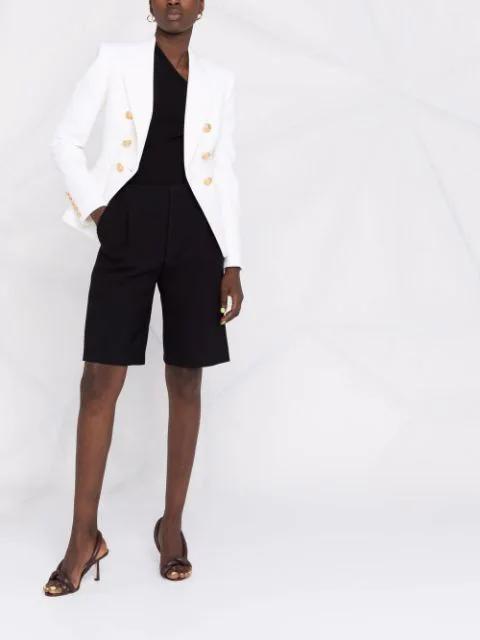 BALMAIN Double-breasted Structured Denim Blazer With Peak Lapel In White