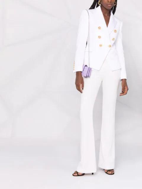BALMAIN Double-breasted Structured Denim Blazer With Peak Lapel In White