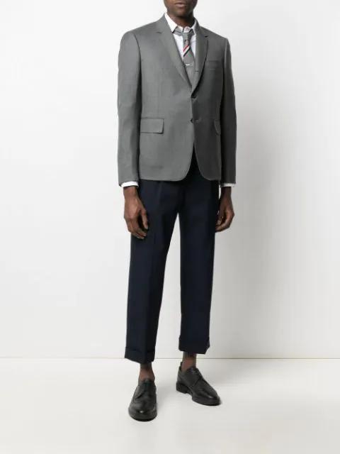 THOM BROWNE Striped Cotton Tie In Grey