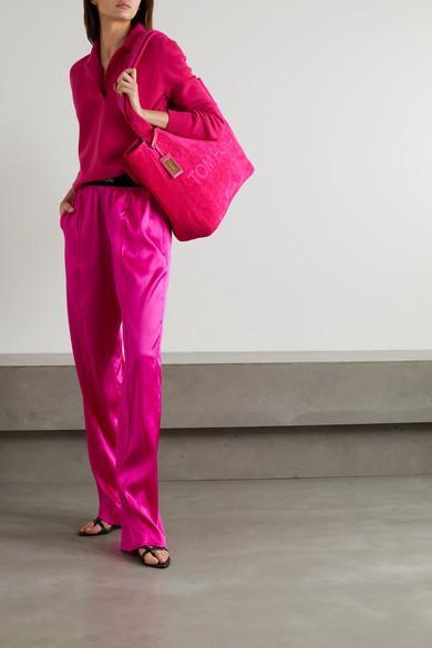 TOM FORD Fuchsia Satin Pants With Logo On Waistband In Stretch Silk Woman In Purple