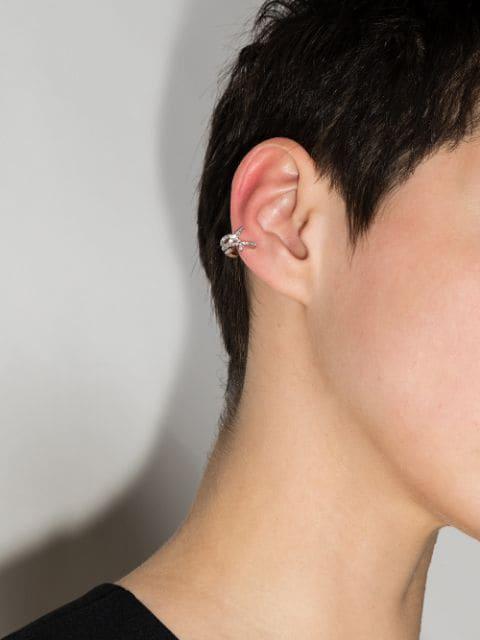 SAINT LAURENT Silver Tone Crystal Monogram Ear Cuff