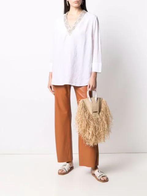 CHLOÉ Woody Flat Logo Ribbon Slide Sandals In White