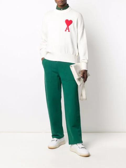 AMI ALEXANDRE MATTIUSSI Ami Paris Ami Heart Design Wool Sweater In Intarsia Knit In White