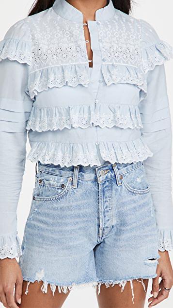 AGOLDE Riley Distressed-finish Jean Shorts In Light Blue