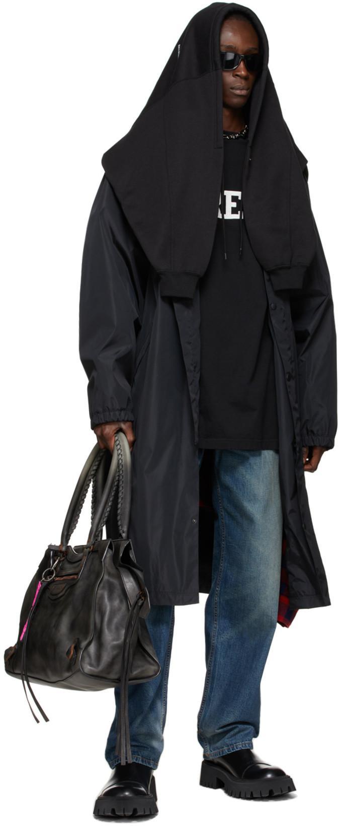 BALENCIAGA Black Nylon 'free' Long Raincoat In 1000 Black