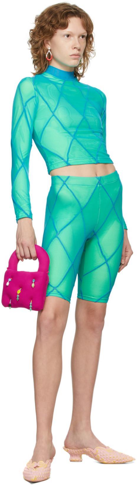 MARSHALL COLUMBIA Ssense Exclusive Blue & Green Diamond Seam Bike Shorts In Lime Blue