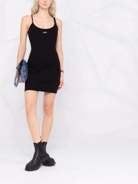 OFF-WHITE Ribbed Stretch Mini Dress With Scoop Neckline In Black