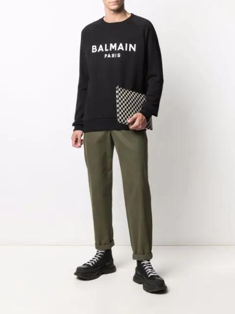 BALMAIN Black Organic Cotton Crewneck Sweatshirt