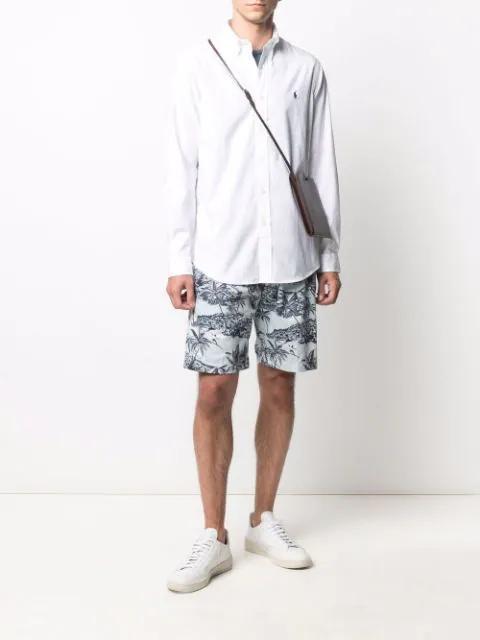 POLO RALPH LAUREN Slim-fit Button-down Collar Logo-embroidered Cotton Oxford Shirt In White