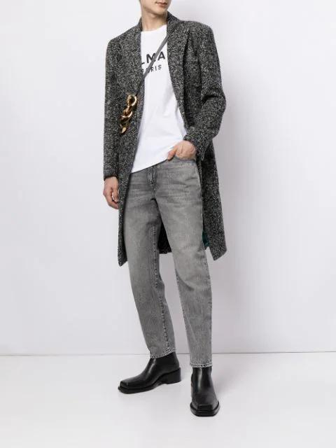 BALMAIN White Crewneck T-shirt With Contrasting Logo Lettering Print In Cotton