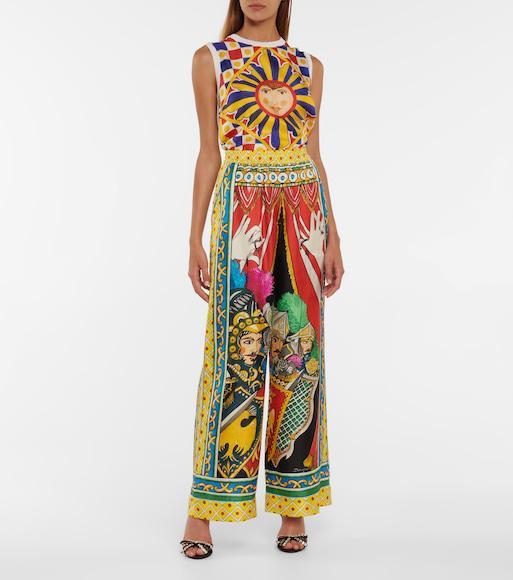 DOLCE & GABBANA Printed Silk Sweater Vest In Weiss