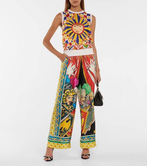 DOLCE & GABBANA Printed Silk Sweater Vest In Weiss