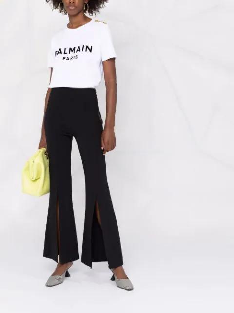 BALMAIN Logo-print Crop T-shirt In White