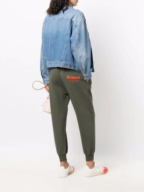 ALEXANDER MCQUEEN Logo-print French Cotton-terry Track Pants In Army Green