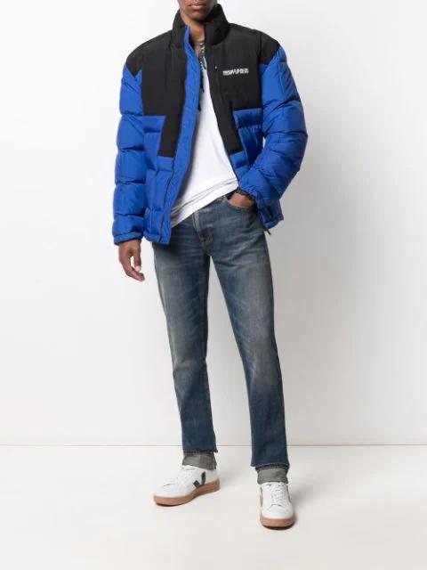 MARCELO BURLON COUNTY OF MILAN Marcelo Burlon Cross Block Logo Down Jacket In Blue