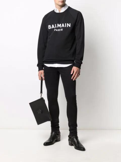 BALMAIN Black Organic Cotton Crewneck Sweatshirt