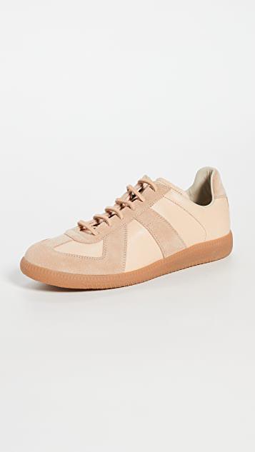 MAISON MARGIELA 'replica' Pink Low Top Sneakers With Suede Details And Logo On The Tongue In Leather Woman In Beige