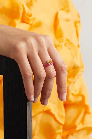 FRY POWERS Unicorn Rainbow Sterling Silver, Enamel And Citrine Ring In Pink