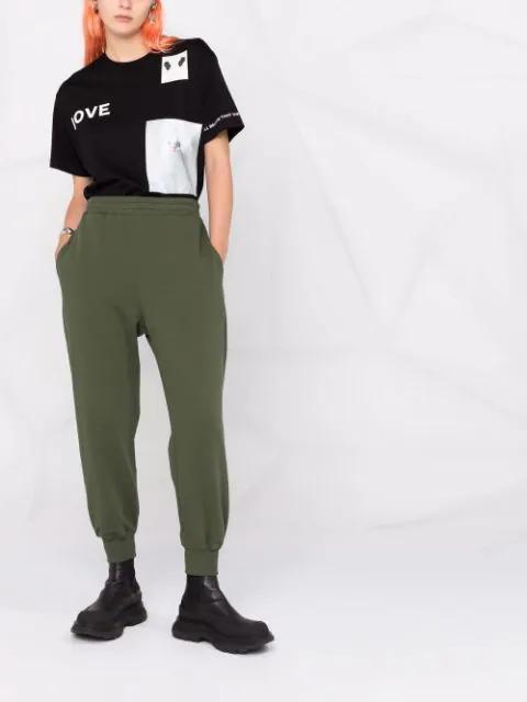ALEXANDER MCQUEEN Logo-print French Cotton-terry Track Pants In Army Green