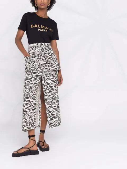 BALMAIN Cotton T-shirt With Gold Colored Logo Print In Black Gold