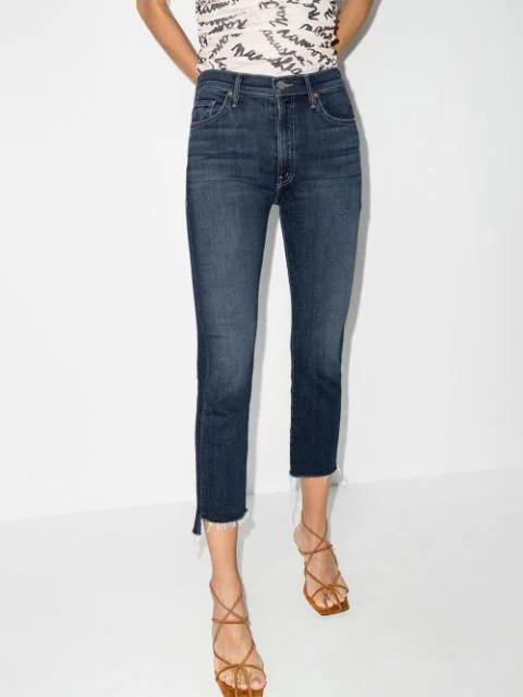 MOTHER ‘the Insider' Cropped Frayed Bootcut Jeans In Blue