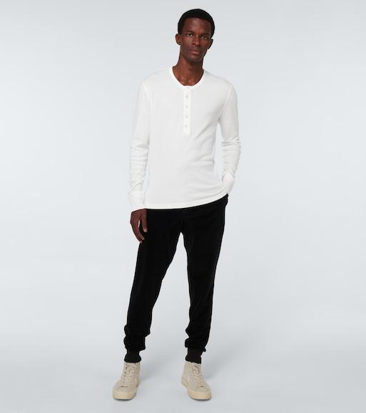 TOM FORD White Stretch-cotton Round-neck Henley T-shirt