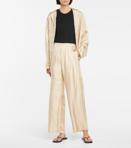 TOTÊME Monogram Silk Straight-leg Ankle Pajama Pants In Brown