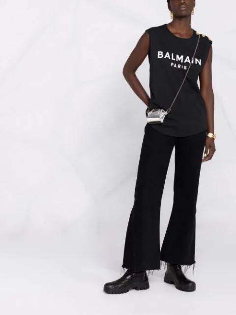 BALMAIN Black Logo Print Sleeveless