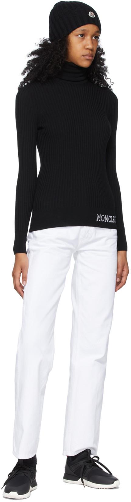 MONCLER Logo Patch Cuff Virgin Wool Rib Beanie In Black