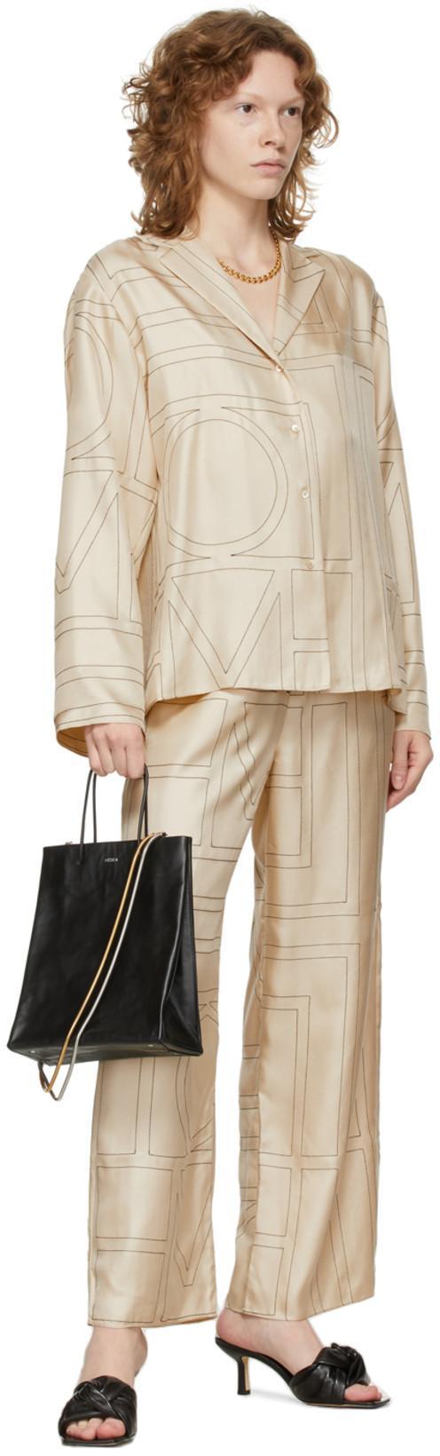 TOTÊME Monogram Silk Straight-leg Ankle Pajama Pants In Brown