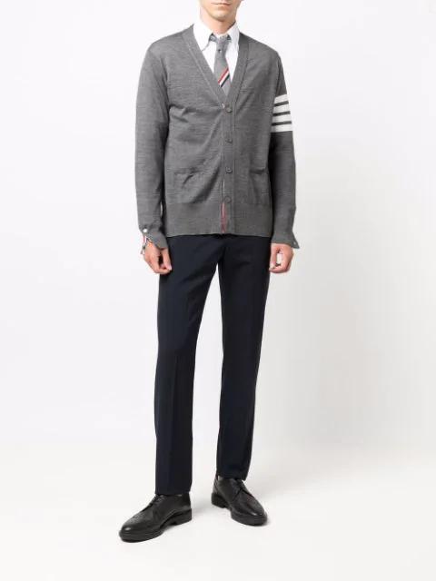 THOM BROWNE Striped Cotton Tie In Grey