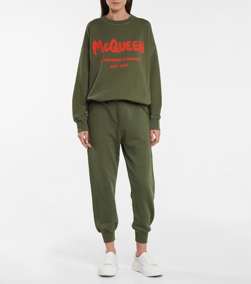 ALEXANDER MCQUEEN Logo-print French Cotton-terry Track Pants In Army Green