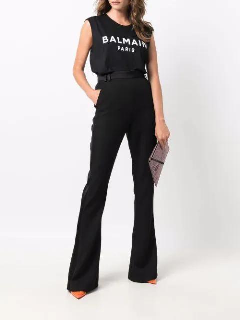 BALMAIN Black Logo Print Sleeveless