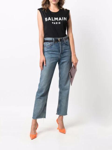 BALMAIN Black Logo Print Sleeveless