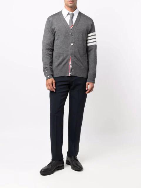 THOM BROWNE Striped Cotton Tie In Grey